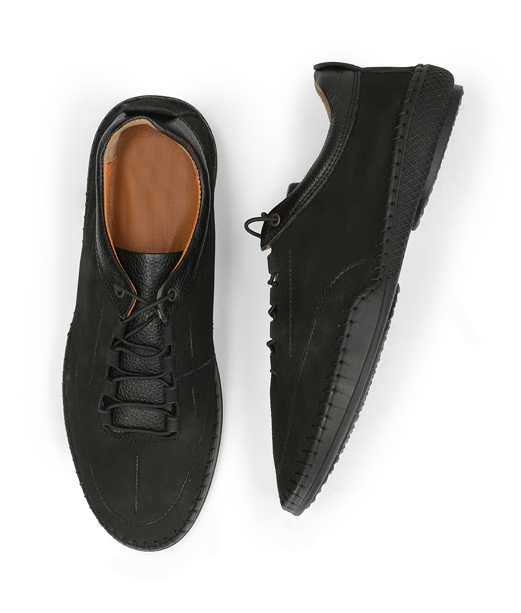 Men's Jet Black Ultra Athletic Leather Sneakers