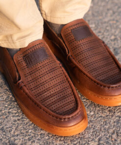 Men's Light Brown Dotted Design Leather Shoes
