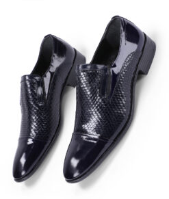 Men's Navy Blue Glazed Leather Shoes