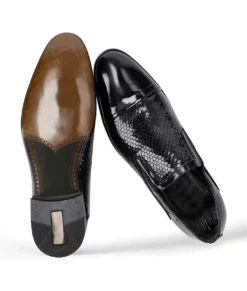 Men's Navy Blue Glazed Leather Shoes
