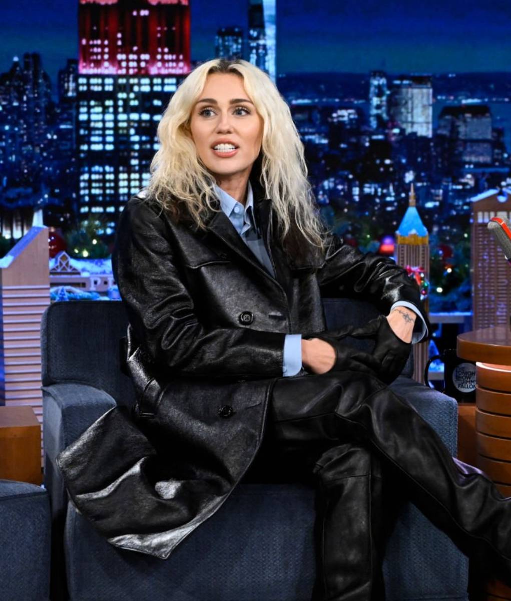 Miley Cyrus Black Leather Coat