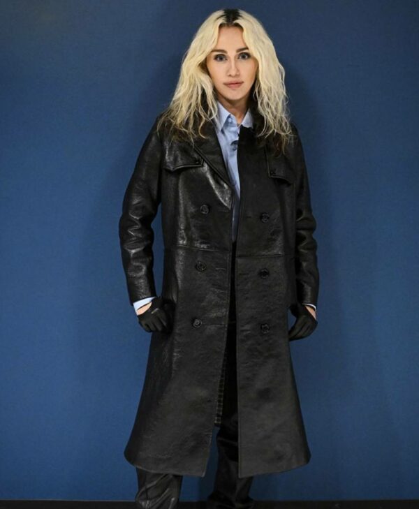 Miley Cyrus Black Leather Coat