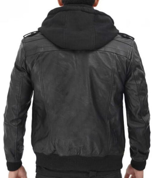 Reggie Mens Black Bomber Hooded Leather Jacket