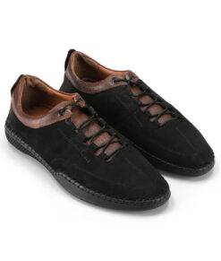 Drake Mens Black and Brown Casual Low Top Leather Sneakers-1