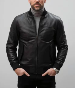 Bert Men&rsquo;s Classic Fit Black Bomber Leather Jacket | Men&rsquo;s Black Bomber Leather Jacket-7