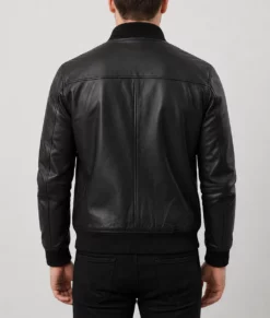 Bert Men&rsquo;s Classic Fit Black Leather Bomber Jacket-Back