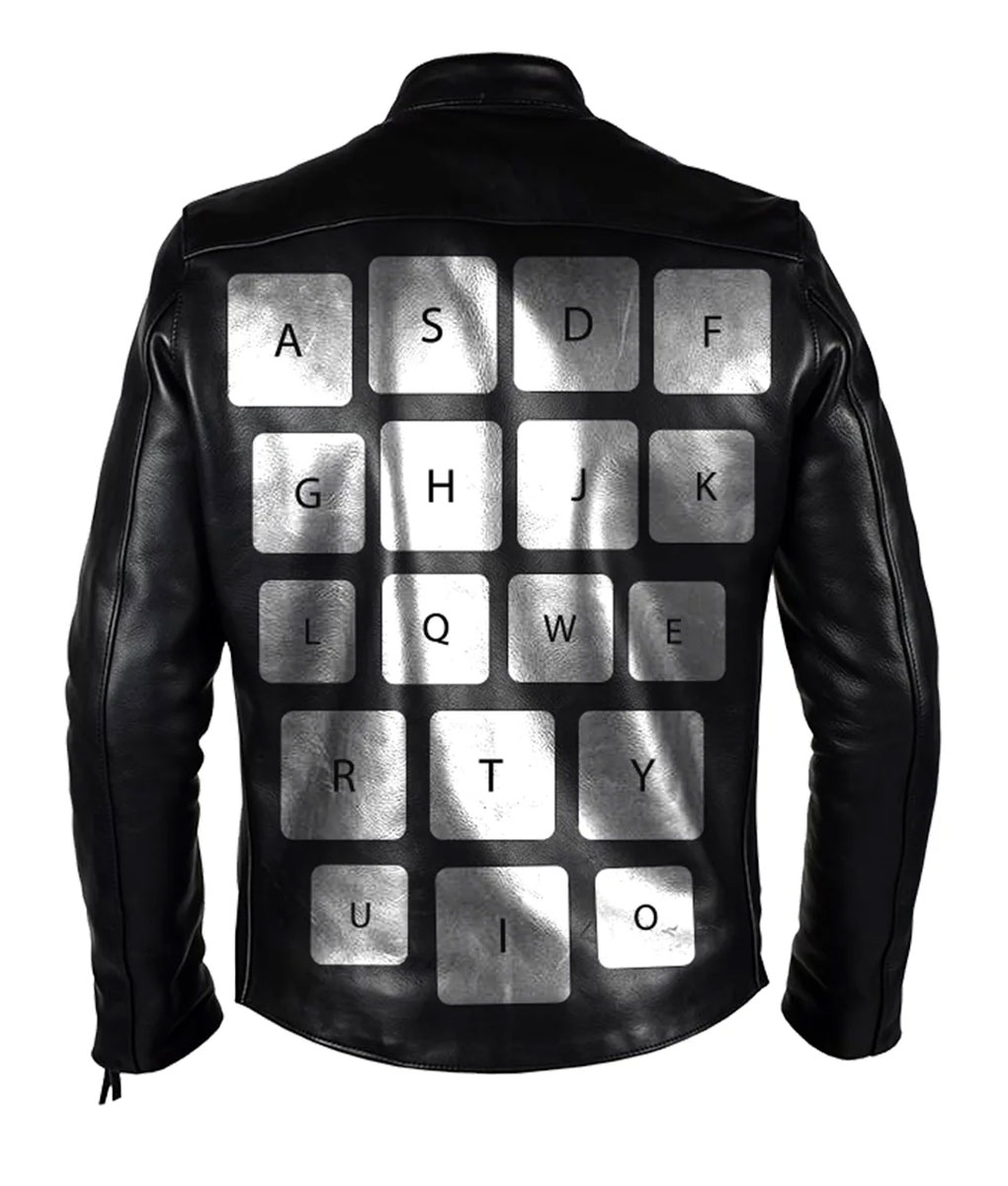 Black Keyboard Print Puffer Jacket