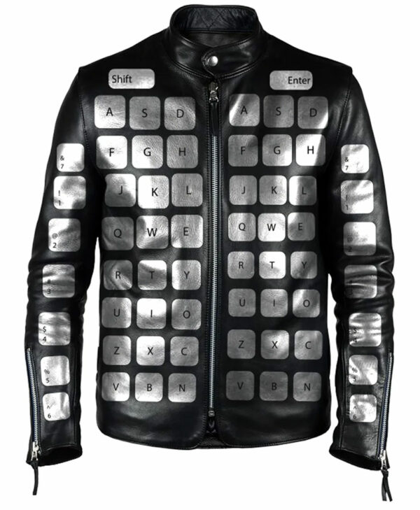 Black Keyboard Print Puffer Jacket