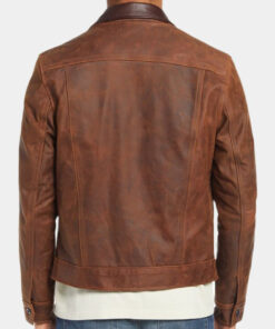 Cajin Men's Brown Distressed Leather Jacket - Brown Distressed Leather Jacket for Men - Back View