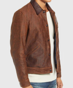 Cajin Men's Brown Distressed Leather Jacket - Brown Distressed Leather Jacket for Men - Side View