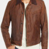 Cajin Men's Brown Distressed Leather Jacket - Brown Distressed Leather Jacket for Men - Front View