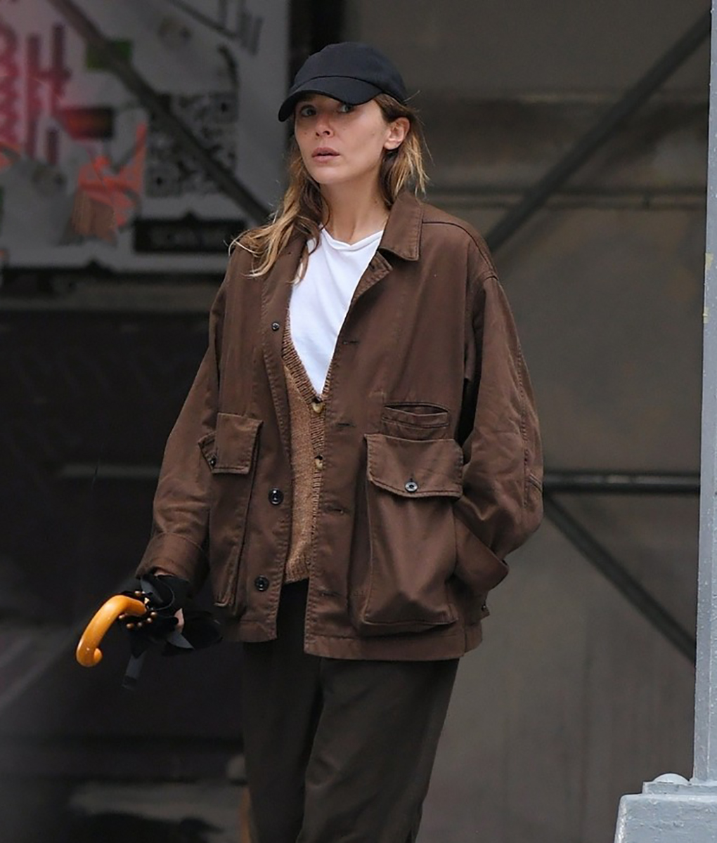 Elizabeth Olsen Brown Cotton Jacket