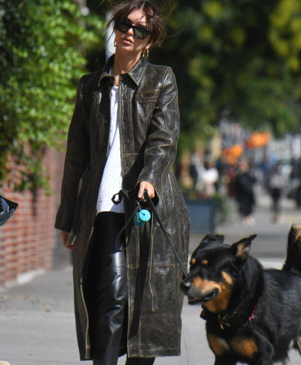Emily Ratajkowski Brown Leather Coat