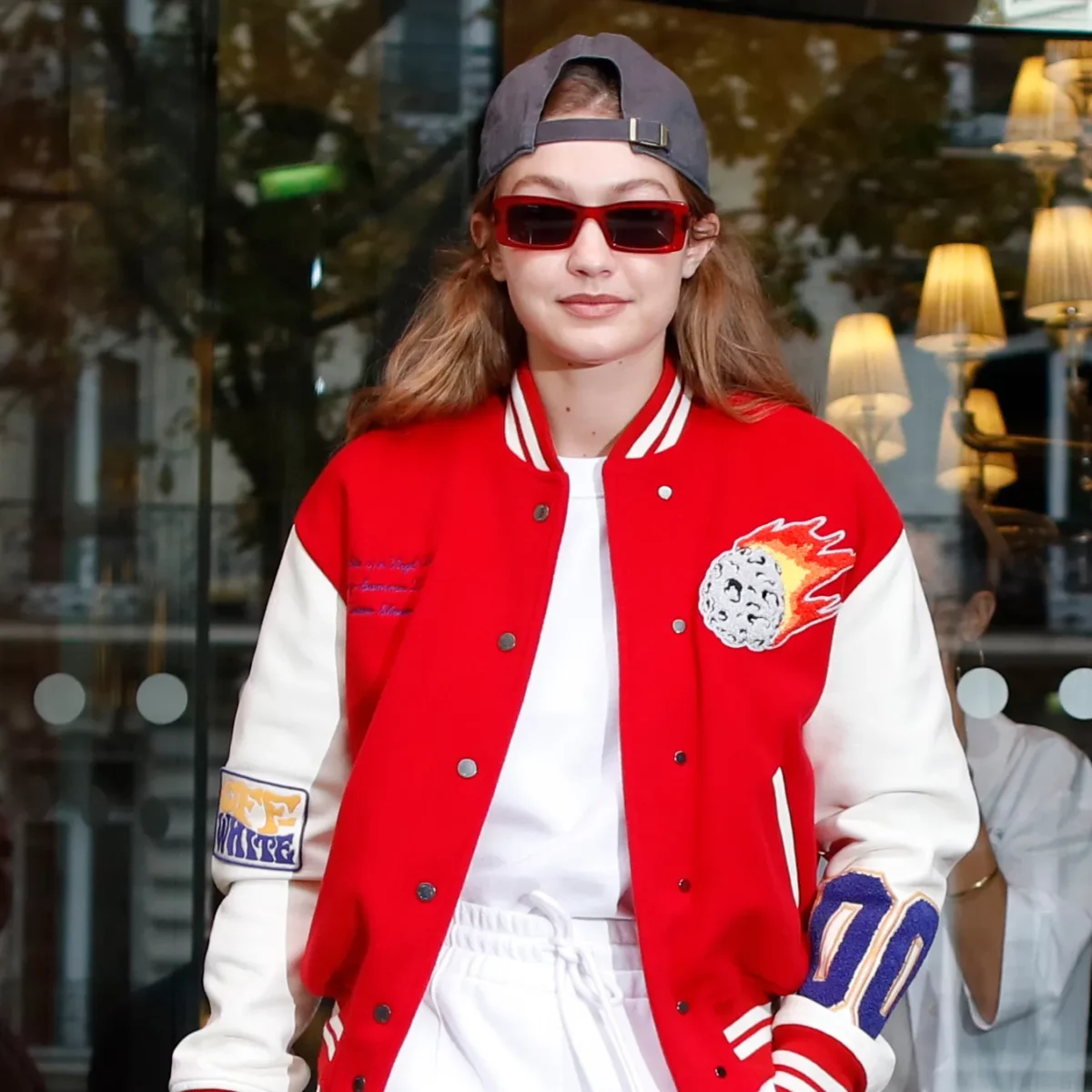 Gigi Hadid Red Varsity Jacket