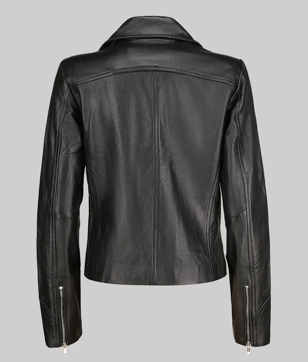 Jill Women's Black Moto Asymmetrical Double Rider Leather Jacket