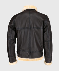 Kent Men's Dark Brown B-3 Bomber Leather Jacket - Dark Brown B-3 Bomber Leather Jacket for Men - Back View