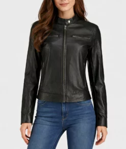 Linda Women’s Black Moto Leather Cafe Racer Jacket | Women’s Black Leather Cafe Racer Jacket-3