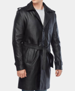 Silent Night Joel Kinnaman Black Leather Coat