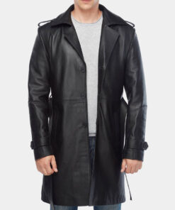 Silent Night Joel Kinnaman Black Leather Coat