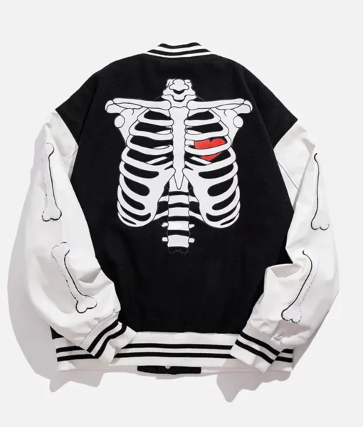 Skeleton Print Black Varsity Jacket