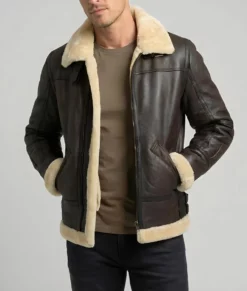 Steve Men's Brown B-3 Bomber Leather Jacket | Men's Brown B-3 Bomber Leather Jacket-3