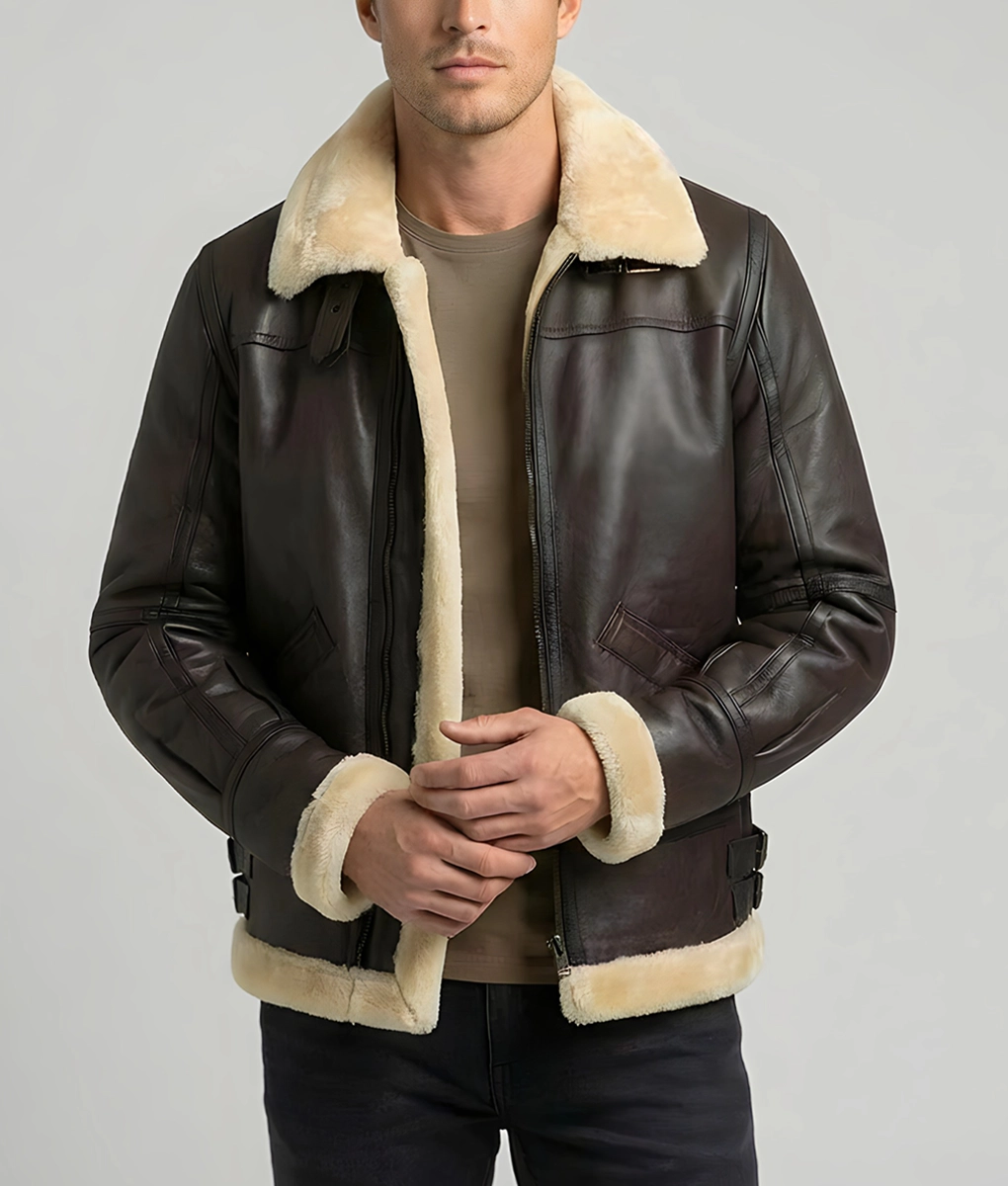 Steve Men's Brown B-3 Bomber Leather Jacket | Men's Brown B-3 Bomber Leather Jacket-5