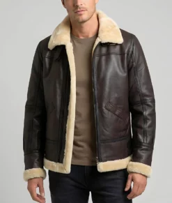 Steve Men's Brown B-3 Bomber Leather Jacket | Men's Brown B-3 Bomber Leather Jacket-6