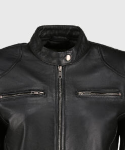 Tina Women's Black Leather Biker Jacket - Black Leather Biker Jacket for Women - Close Up View