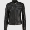 Tina Women's Black Leather Biker Jacket - Black Leather Biker Jacket for Women - Front Close View