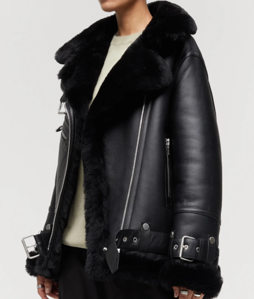 Alistair Women Black Leather Aviator Jacket - Black Aviator Leather Jacket for Womens - Side View2