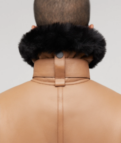 Alistair WomAlistair Women Brown Leather Aviator Jacket - Brown Aviator Leather Jacket for Womens -Collar Back Closeup