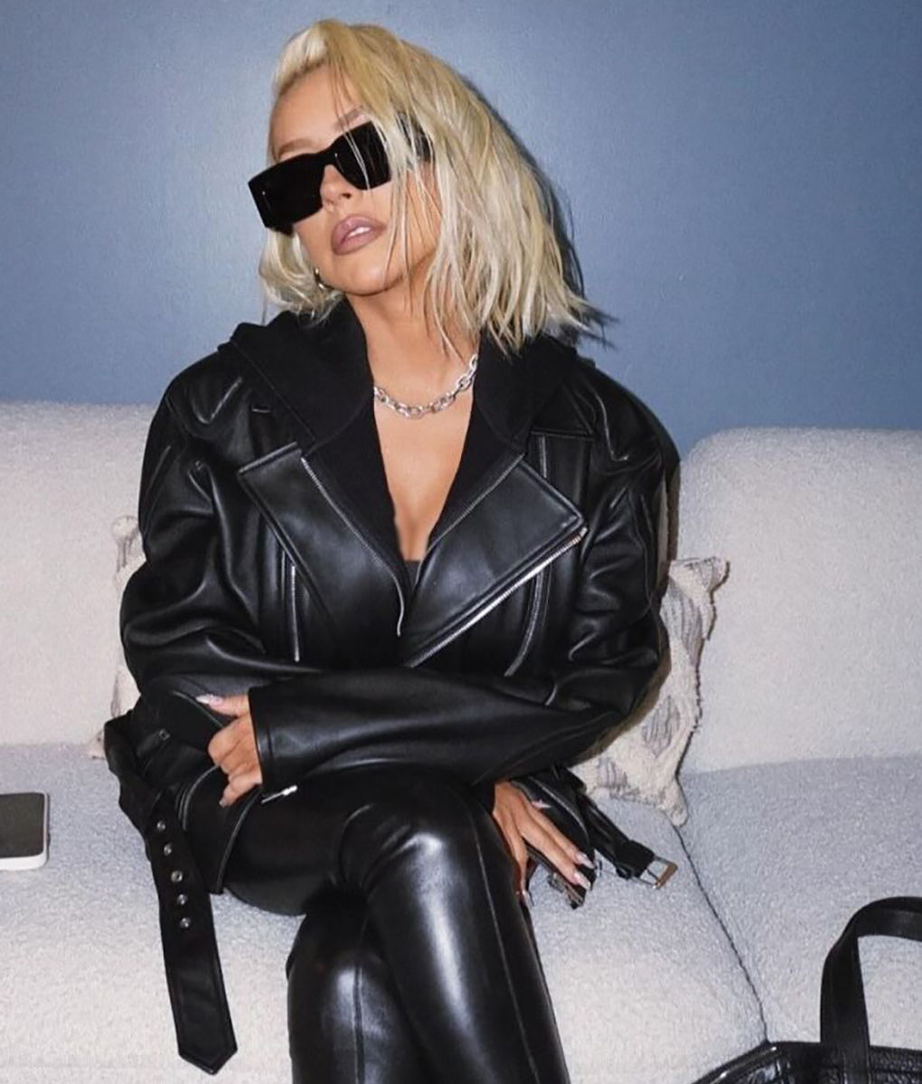 Christina Aguilera Black Leather Jacket