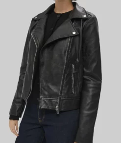 Cindy Crawford Black Leather Jacket-Side View