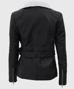 Cornie Women's Black Shearling Leather Biker Jacket - Black Shearling Leather Biker Jacket for Women - Back View