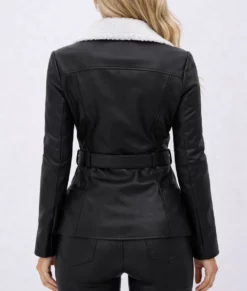 Daniels Women's Black Biker Shearling Leather Jacket-Back
