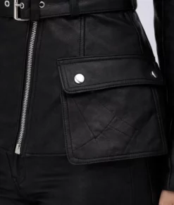Daniels Women's Black Biker Shearling Leather Jacket-Zoom