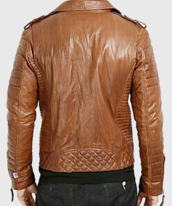Dany Men's Brown Biker Leather Jacket - Brown Biker Leather Jacket for Men - Back View