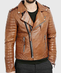 Dany Men's Brown Biker Leather Jacket - Brown Biker Leather Jacket for Men - Front View