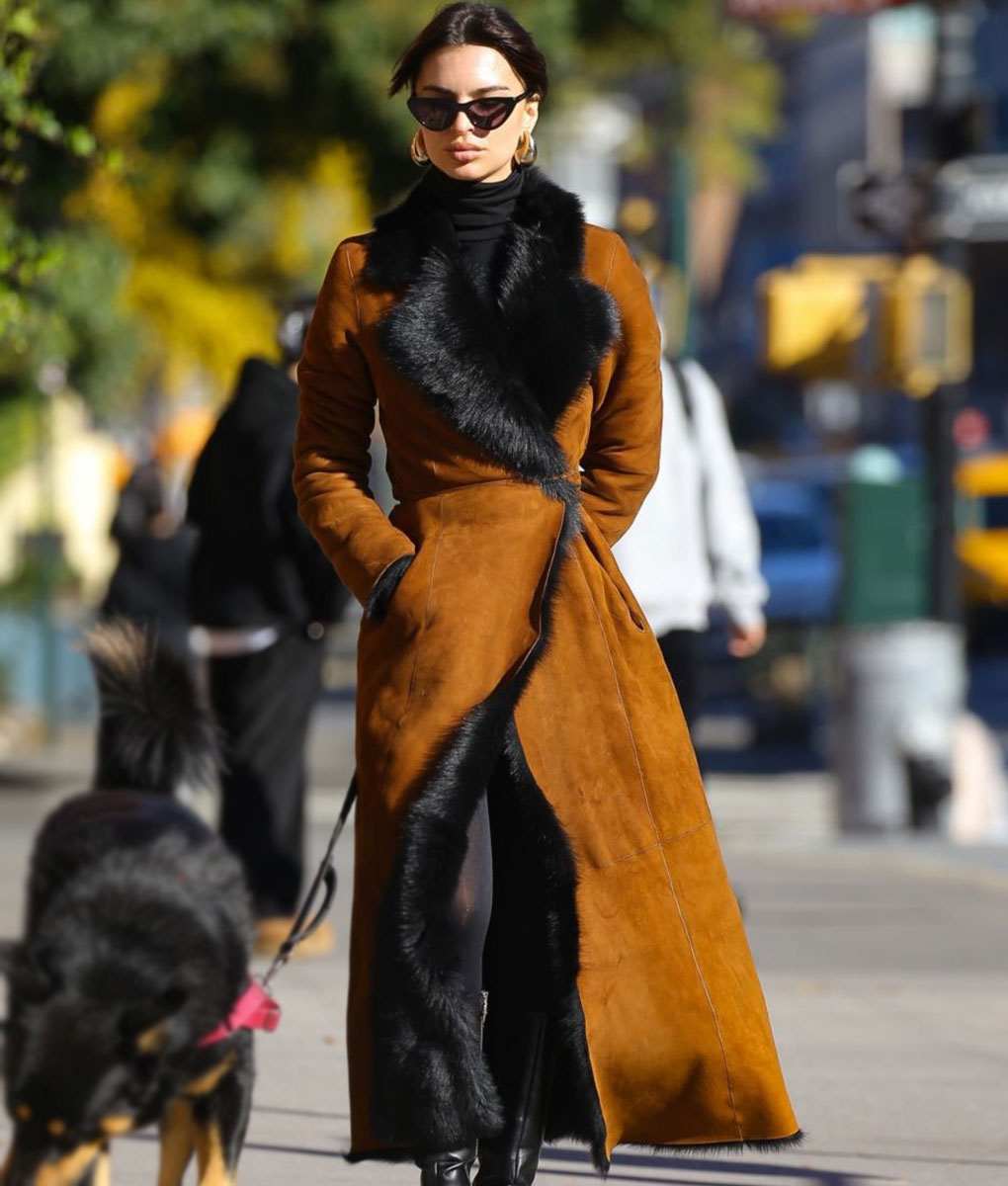 Emily Ratajkowski Brown Fur Coat