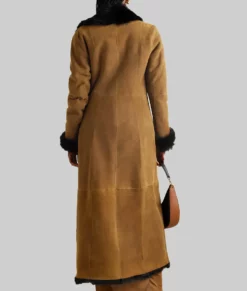 Emily Ratajkowski Brown Fur Coat-Back View