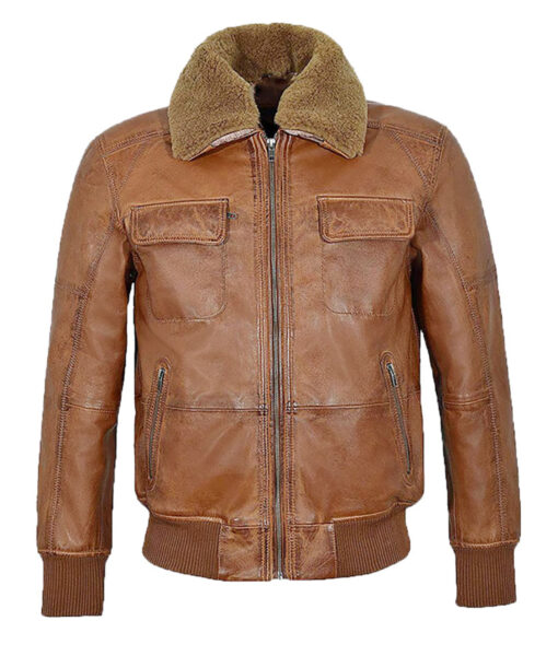 Greg Men's Brown A-1 Bomber Leather Jacket - Greg Men's Brown A-1 Bomber Leather Jacket for Men - Front View