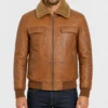 Jackson Men's Distressed Brown Bomber Leather Jacket-Front