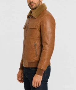 Jackson Men's Distressed Brown Bomber Leather Jacket-Side