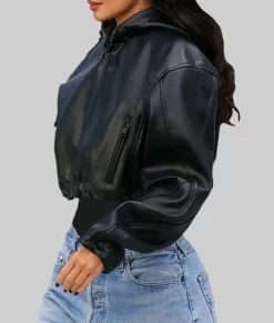 Kylie Jenner Black Leather Jacket-Side View