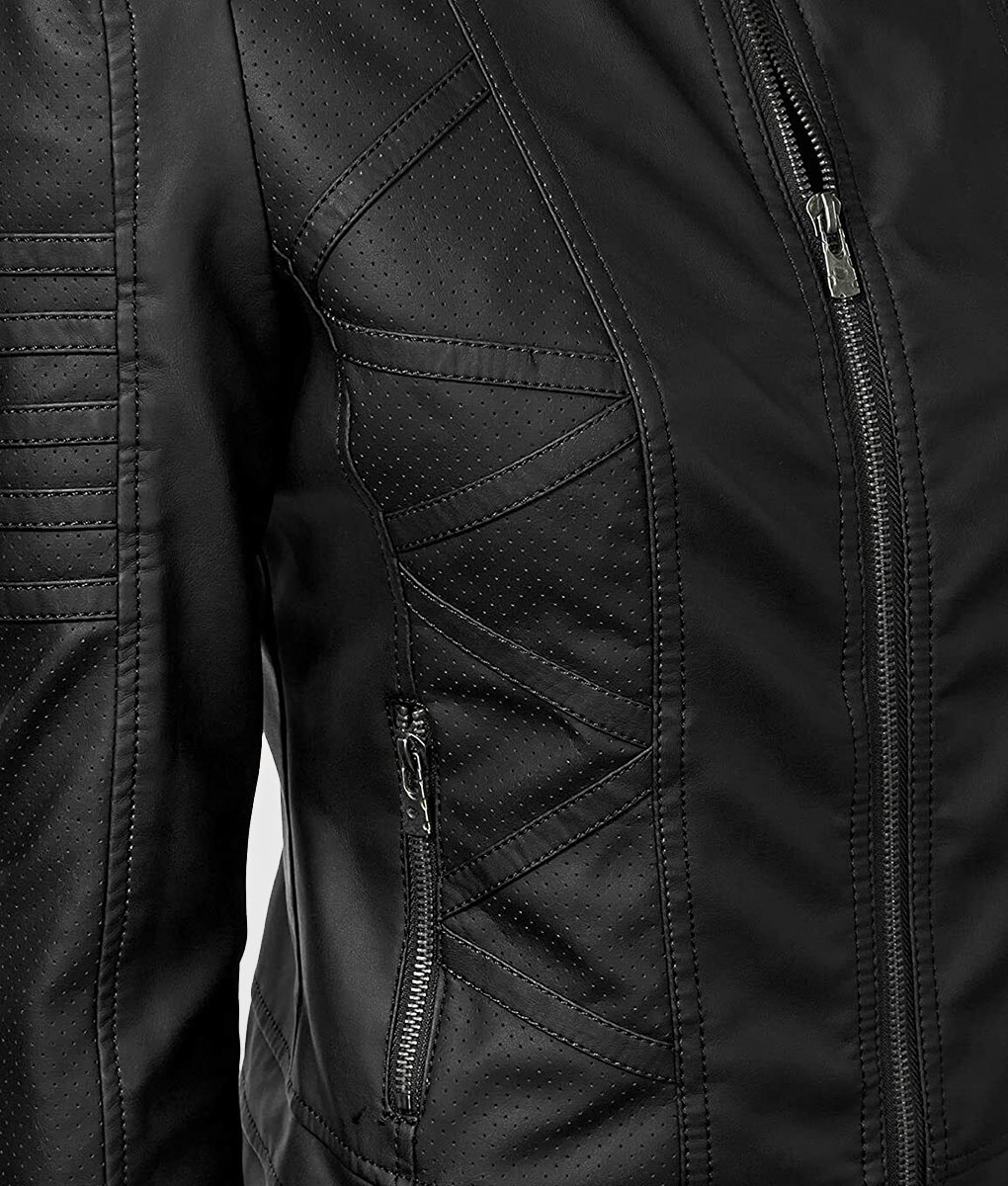 Lisa Women's Black Leather Biker Jacket - Image 3