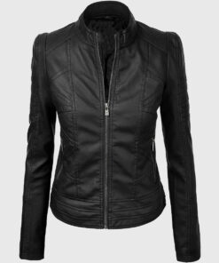 Lisa Women's Black Leather Biker Jacket - Black Leather Biker Jacket for Women - Front View