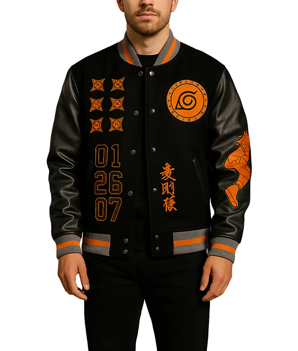 Naruto Hidden Leaf Black Varsity Jacket NYC Jackets