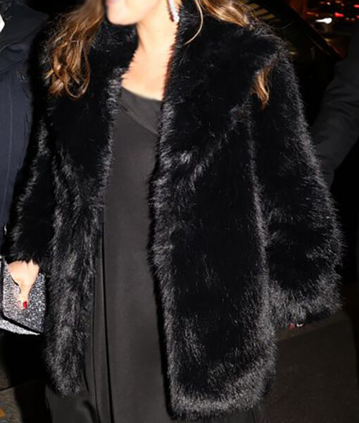 Selena Gomez Black Fur Short Coat