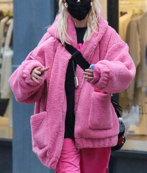 Taylor Momsen Pink Shearling Jacket