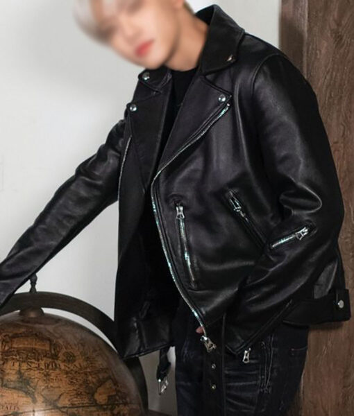 BTS Jaemin Black Leather Jacket